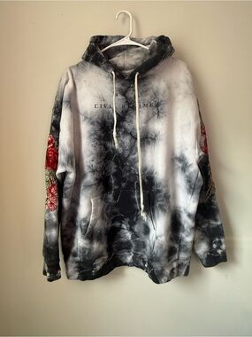 Civil Regime Hoodie Mens L Black Tie Dye Embroidered Flower Pullover Sweatshirt